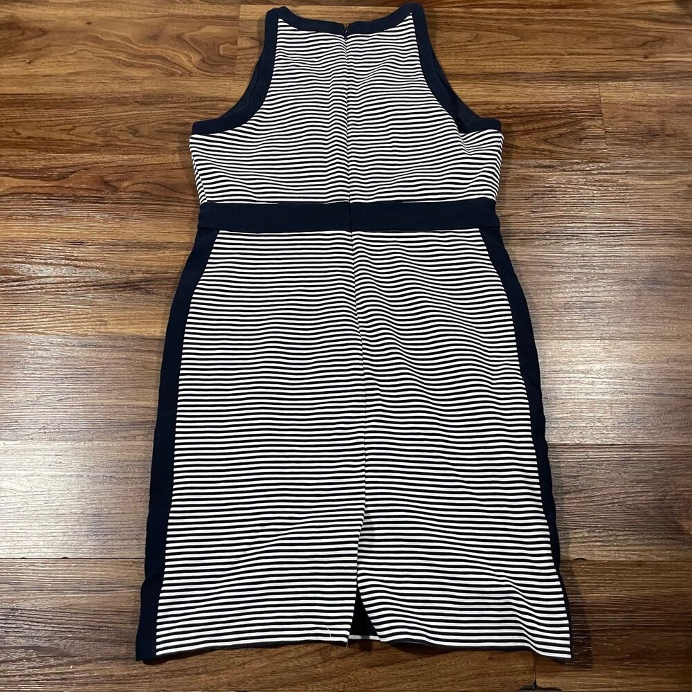 Ann Taylor Ottoman Striped Black White Round Neck Dress Lined Cotton Women's 14 - Picture 7 of 7